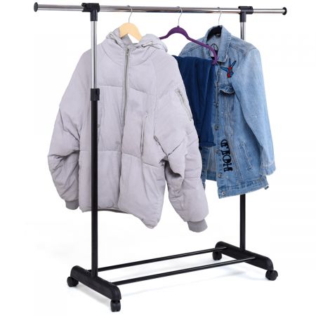 Tringle à vêtements en métal porte-manteau robuste avec 6 crochets latéraux  porte-vêtement autoportant avec étagère de rangement inférieure à 1 niveau